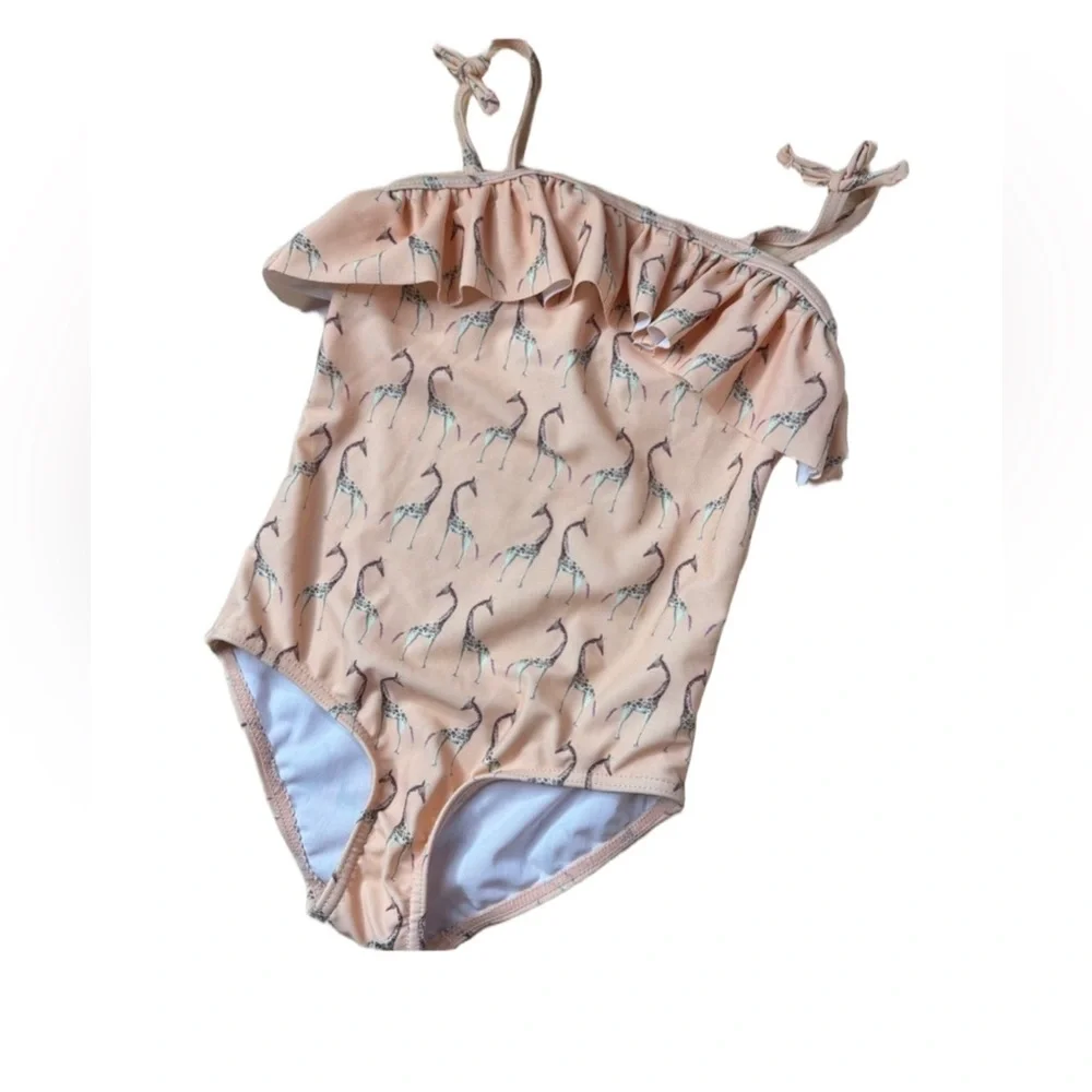 Boutique Giraffe Swimsuit Girls 3T Ruffle One Piece Neutral Safari Beach Cute